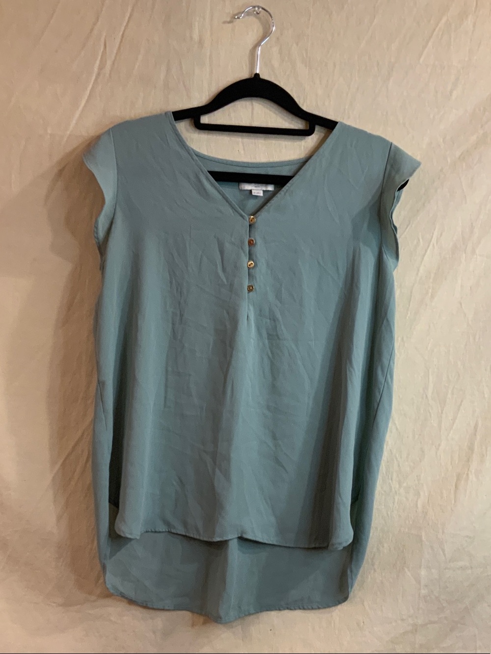 LOFT Sage Green Cap-Sleeve V-Neck Tunic with Button Placket